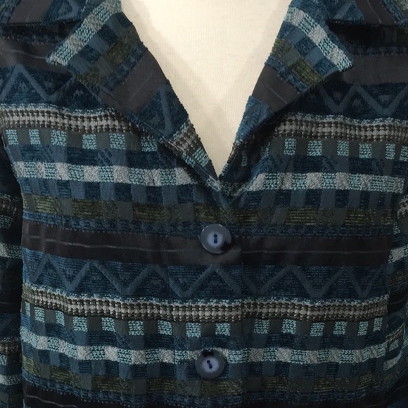 Vintage Womens Blazer Blue Turquoise Geometric Pattern Size 14 - Picture 5 of 9